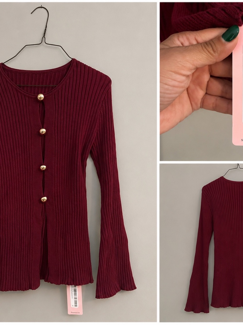 Ribbed Button-Front Top in Deep Wine